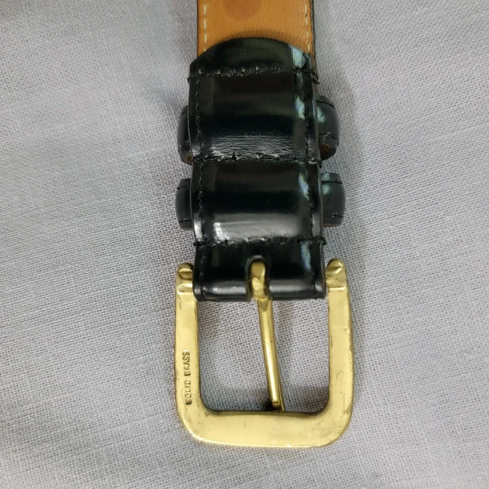 Black Burnished Cowhide Glove Leather Lined Dress Belt Solid Brass Buckle Sz 40